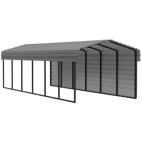 Arrow Carports Galvanized Steel Carport, with 1-Sided Enclosure, Compact Car Metal Carport Kit, 10' x 29' x 7' , Charcoal