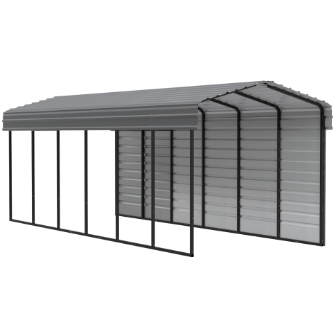 Arrow Carports Galvanized Steel Carport, with 1-Sided Enclosure, Compact Car Metal Carport Kit, 10' x 29' x 9' , Charcoal