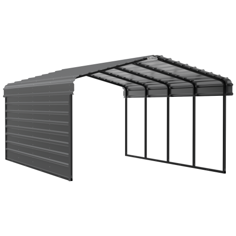 Arrow Carports Abri d'auto en acier galvanisé, avec enceinte 1 côté, Kit abri d'auto métallique, 12' x 20' x 7'  , Anthracite