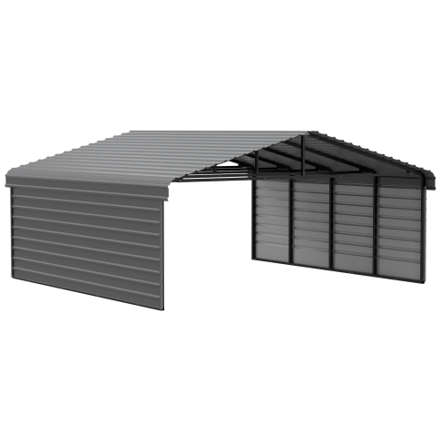 Arrow Carports Abri d'auto en acier galvanisé, avec enceinte 2 côtés, Kit abri d'auto métallique, 20' x 20' x 9' , Anthracite