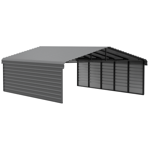 Arrow Carports Abri d'auto en acier galvanisé, avec enceinte 2 côtés, Kit abri d'auto métallique, 20' x 24' x 7'  , Anthracite