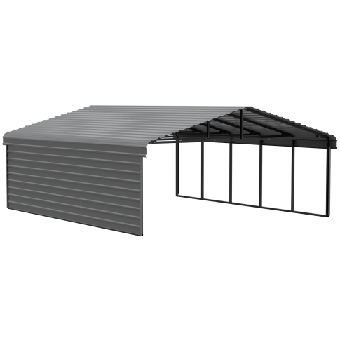 Arrow Carports Abri d'auto en acier galvanisé, avec enceinte 1 côté, Kit abri d'auto métallique, 20' x 24' x 9'  , Anthracite