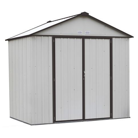 EZEE Shed Steel Storage 8 x 7 ft. Galvanized High Gable Cream with Charcoal Trim