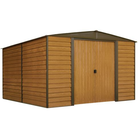 Woodridge 10 x 12 ft. Steel Storage Shed Coffee/Woodgrain